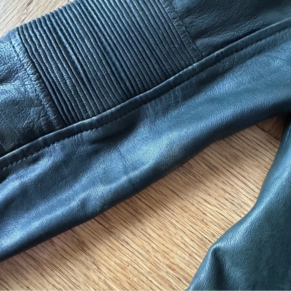 Black Rivet Small Green Distressed Leather Moto Jacket Full Zip Biker - Picture 10 of 12